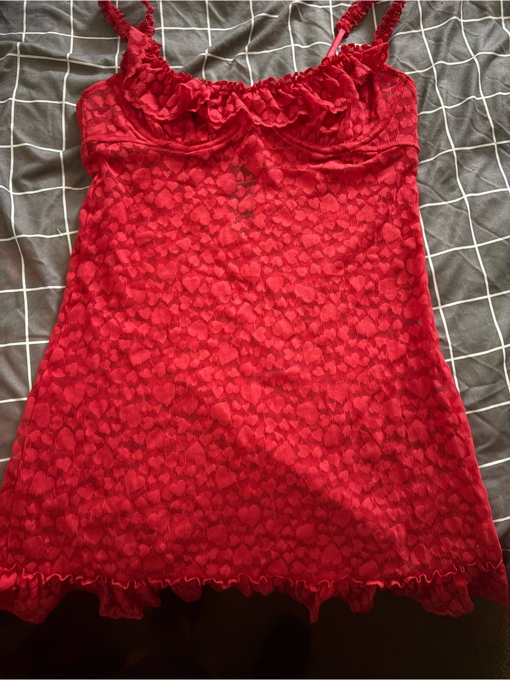 Victoria secret babydoll Red Lace Slip Dress with Ruffled heart detail